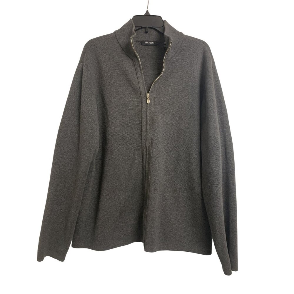 Brandini Knit Full‎ Zip Cardigan Cotton Gray Size XL